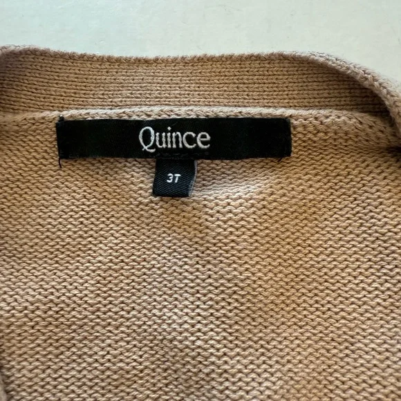 Quince Kid’s Cardigan Sweater V Neck Button Front Tan Size 3T Organic Cotton - Picture 8 of 9